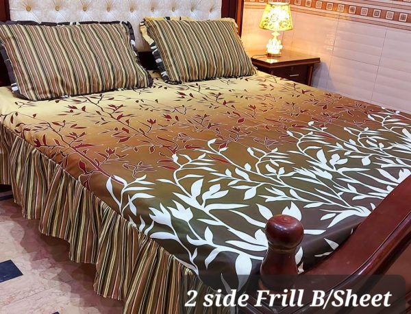 Patchwork Cotton Bedsheet Set – 3 Pc with Frill (King Size) - Image 9