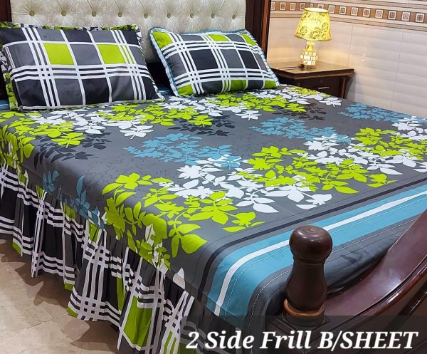 Patchwork Cotton Bedsheet Set – 3 Pc with Frill (King Size) - Image 8