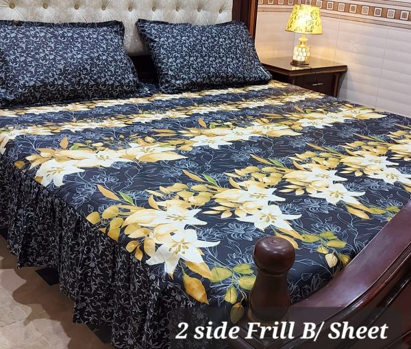 Patchwork Cotton Bedsheet Set – 3 Pc with Frill (King Size) - Image 10