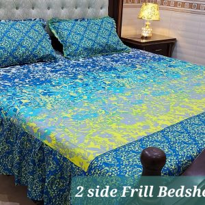 Patchwork Cotton Bedsheet Set – 3 Pc with Frill (King Size)