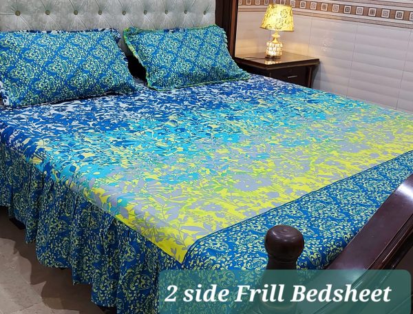 Patchwork Cotton Bedsheet Set – 3 Pc with Frill (King Size) - Image 2