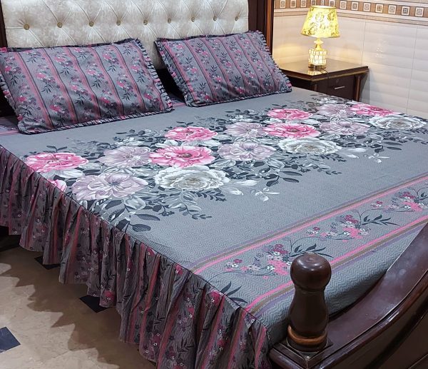 Patchwork Cotton Bedsheet Set – 3 Pc with Frill (King Size) - Image 3