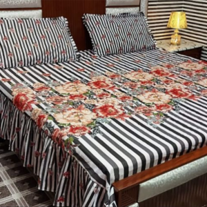 Patchwork Cotton Bedsheet Set – 3 Pc with Frill (King Size)